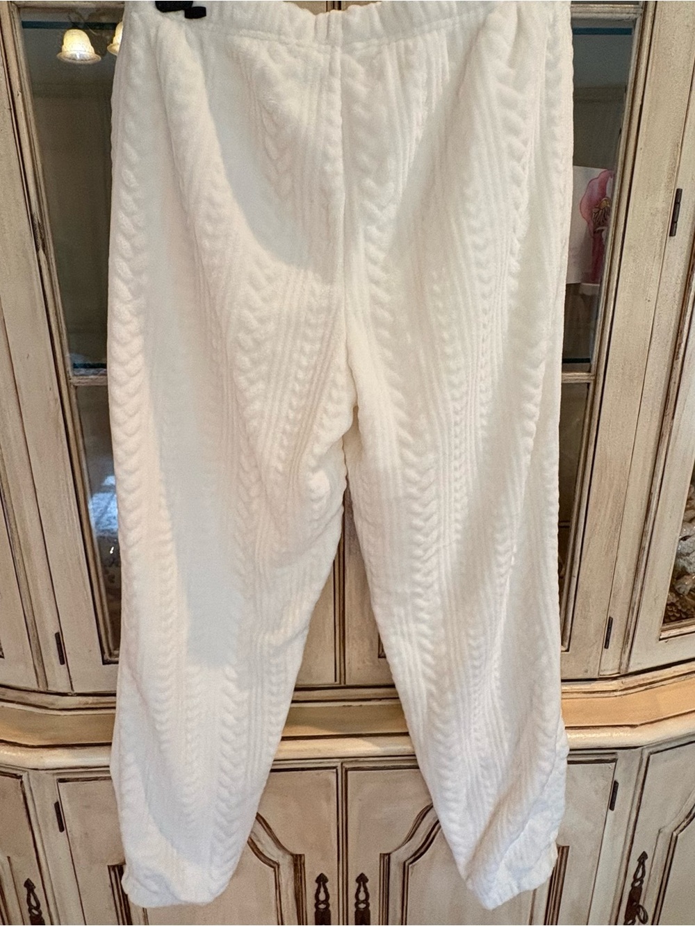 JoyLab Winter White Fleece Joggers with Cable Knit Pattern